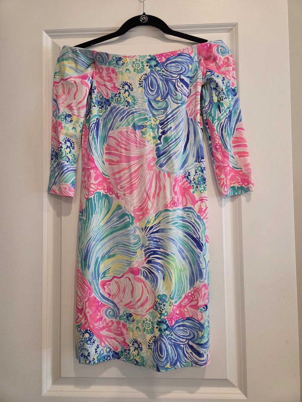 Lilly Pulitzer Off-Shoulder Floral Midi Dress in Pink, Blue & Green